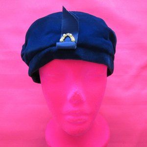 vintage 1950s blue velvet rhinestone pearl beret hat